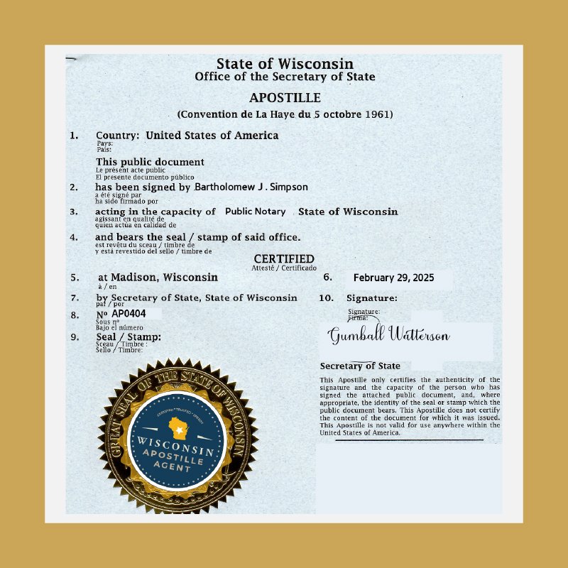 Example of Wisconsin Apostille - Wisconsin Apostille Agent